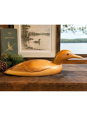 Vintage 1983 C Benson Wooden Bird Factory Loon Decoy Hand Carved USA 15” Signed